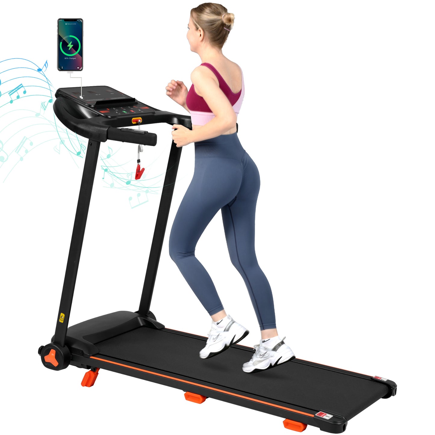2.5HP Folding Treadmill with Heart Rate Sensor - Black
