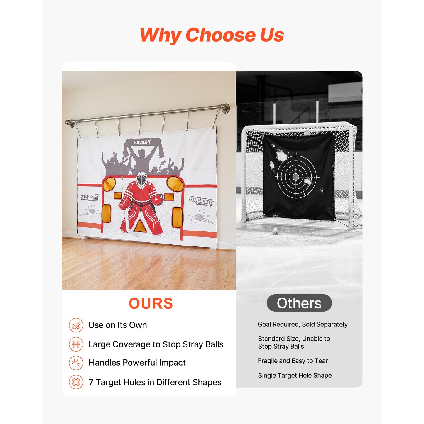 Hockey Shooting Practice Net - Ice Hockey Goal Target with 7 Holes, Easy Setup, Tear-proof Training Equipment