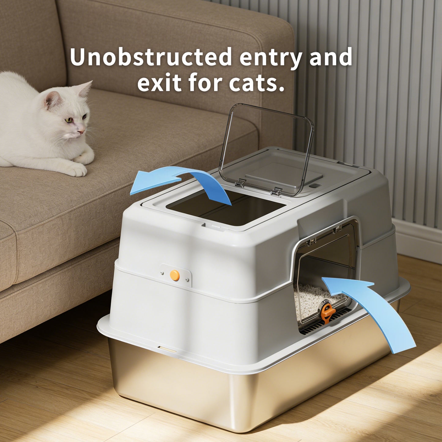 Fully Enclosed Stainless Steel Cat Litter Box with Self Pickup Option