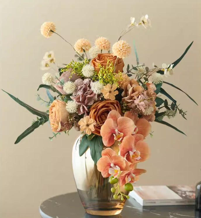 Artificial Flower Arrangement with Vase - Flower Bouquet Decor for Home & Restaurant