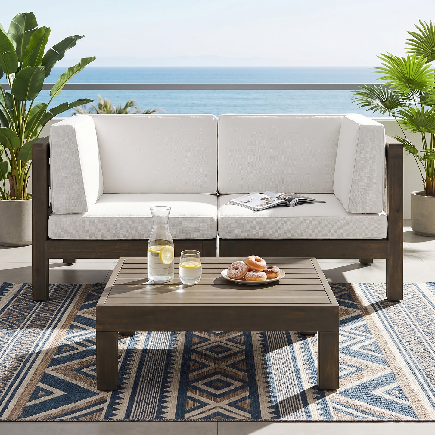 2-Seater Sectional Loveseat with Coffee Table - White