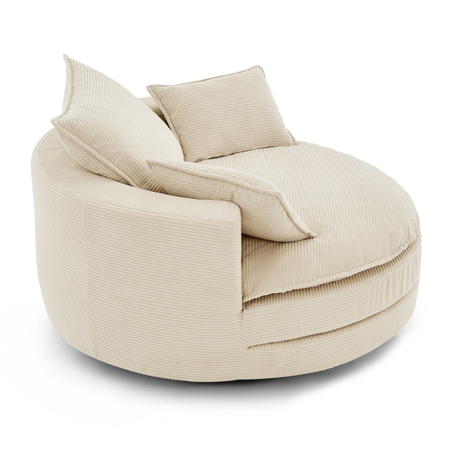Oversized 360° Swivel Accent Chair with Dual-Layer Cushion - Beige