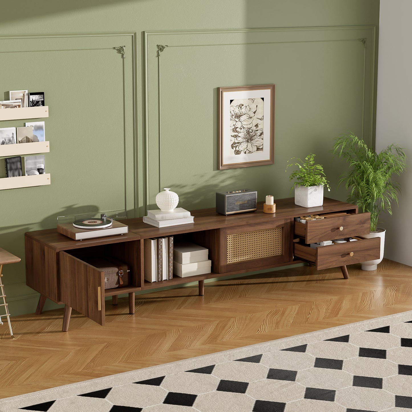 76" Modern Rattan TV Stand for TVs up to 85 Inches - Natural