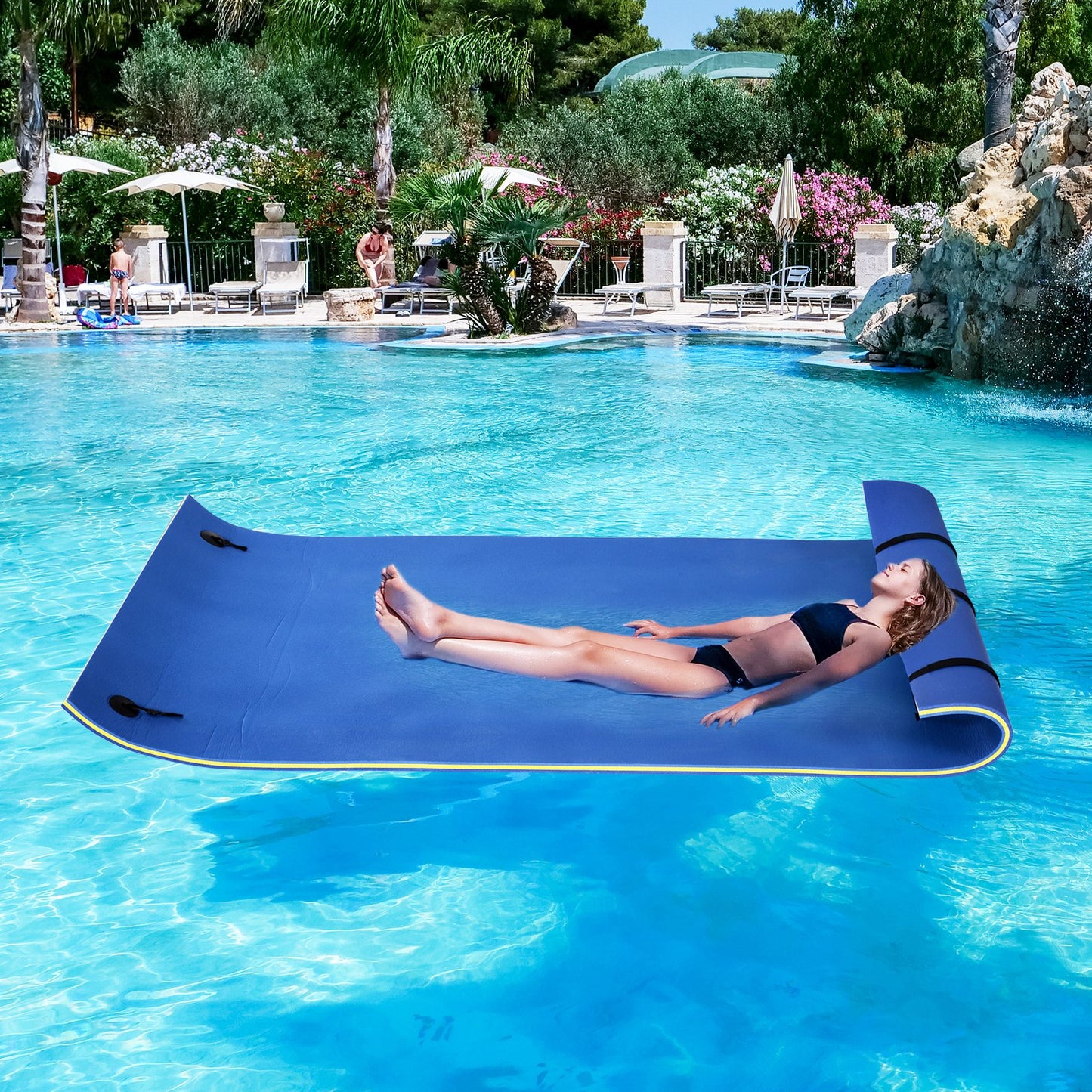 Roll-Up Pool Float Mat - Blue Water Pad for Lakes & Oceans