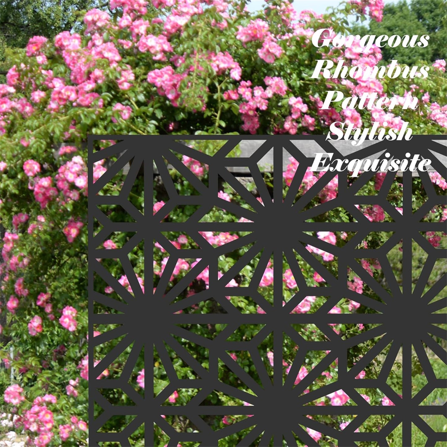 Freestanding Metal Privacy Screen - Black Flower Design for Balcony & Garden