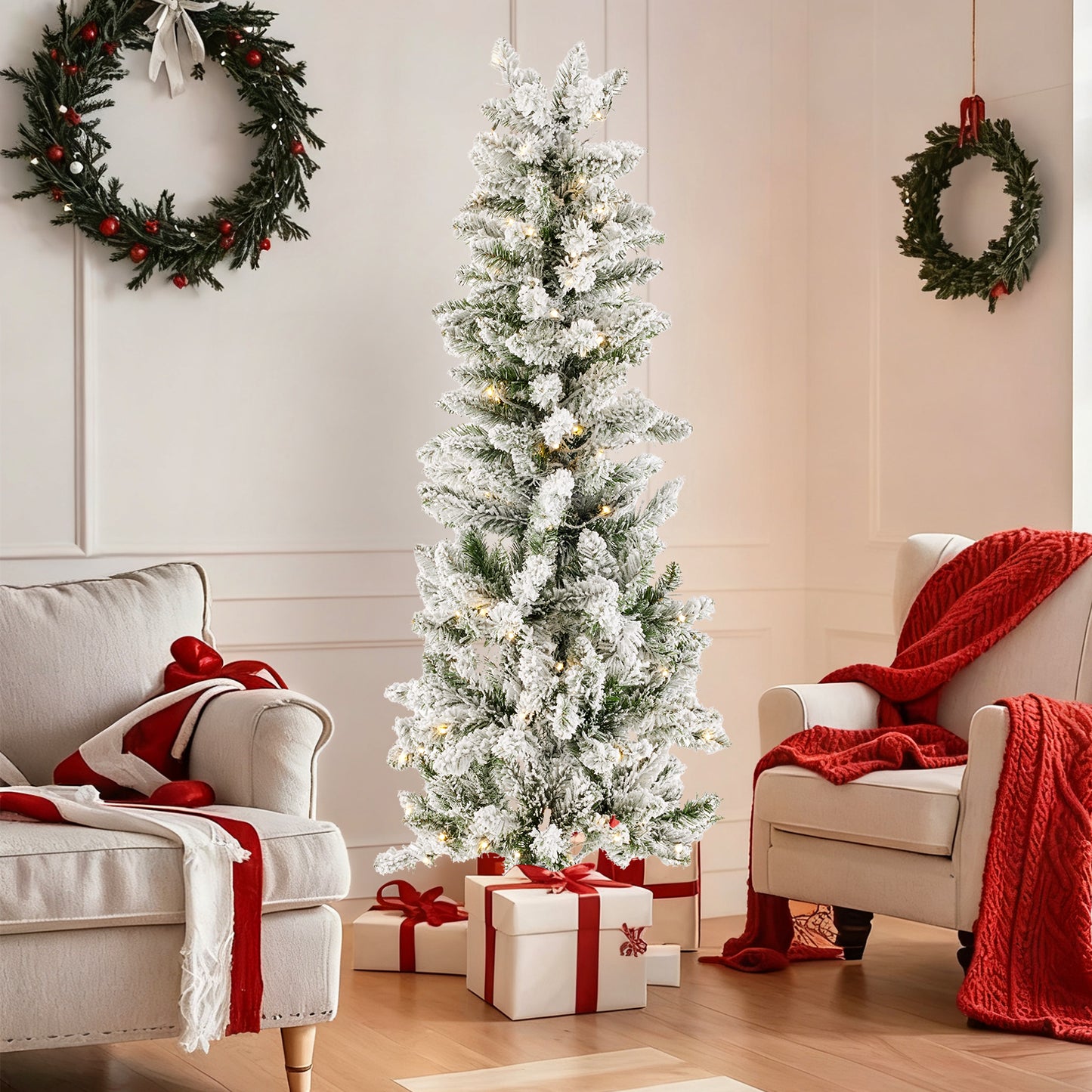 Prelit Slim Christmas Tree with 250 LED Lights & Foldable Base