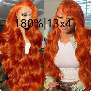 Long Curly Human Hair Wigs for Women - Fluffy Big Wave Style in Orange, 10-30 Inches