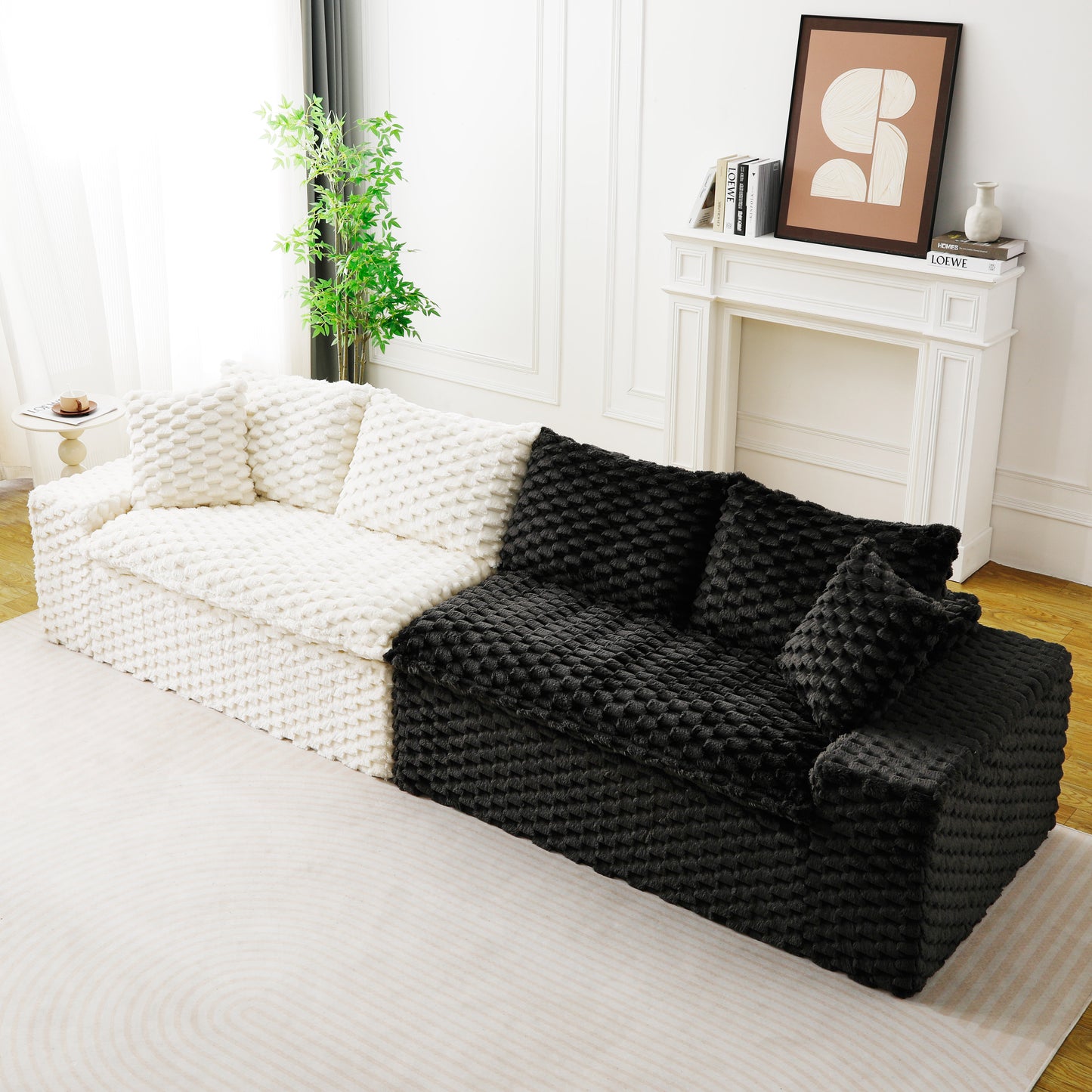 Luxury Color-Block Turtle Velvet Sofa - Arrangeable, Seats 4