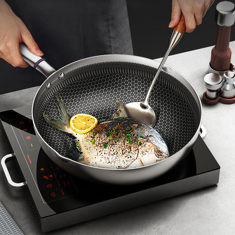 Induction Cooker Pot 30cm Stainless Steel Non-Stick Household Cooking Wok