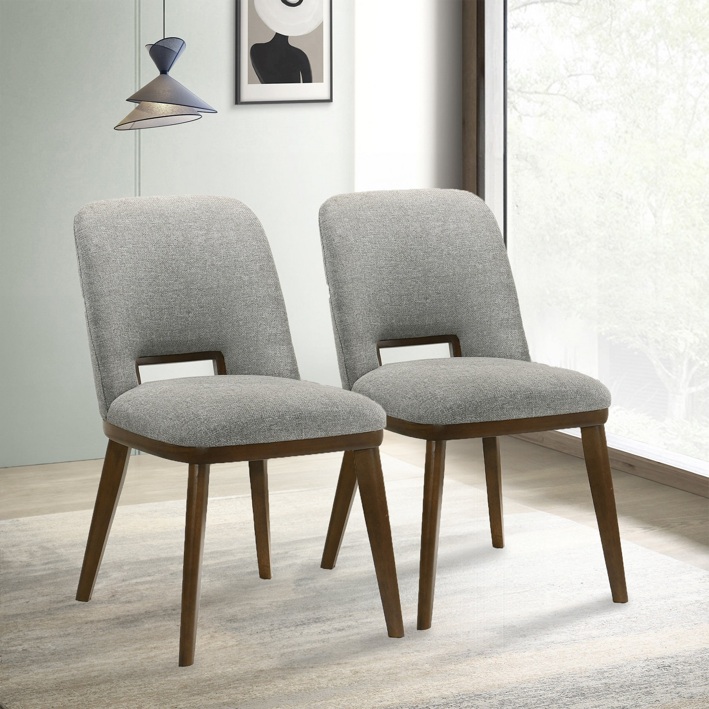 Blake Mid-Century Modern Light Grey Fabric Dining Chair Set Of 2 With