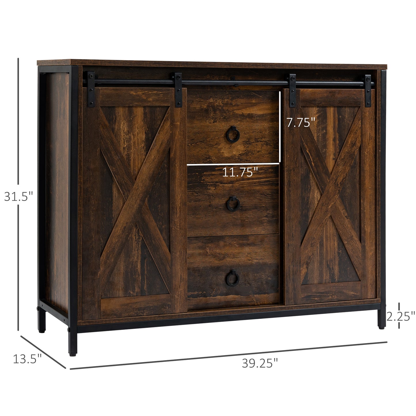 Rustic Brown Buffet Cabinet with Sliding Barn Doors - Kitchen Storage
