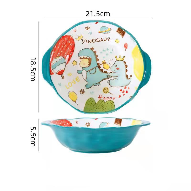 Cartoon Ceramic Dish Set with Dinosaur Pattern - Kitchen Tableware Collection