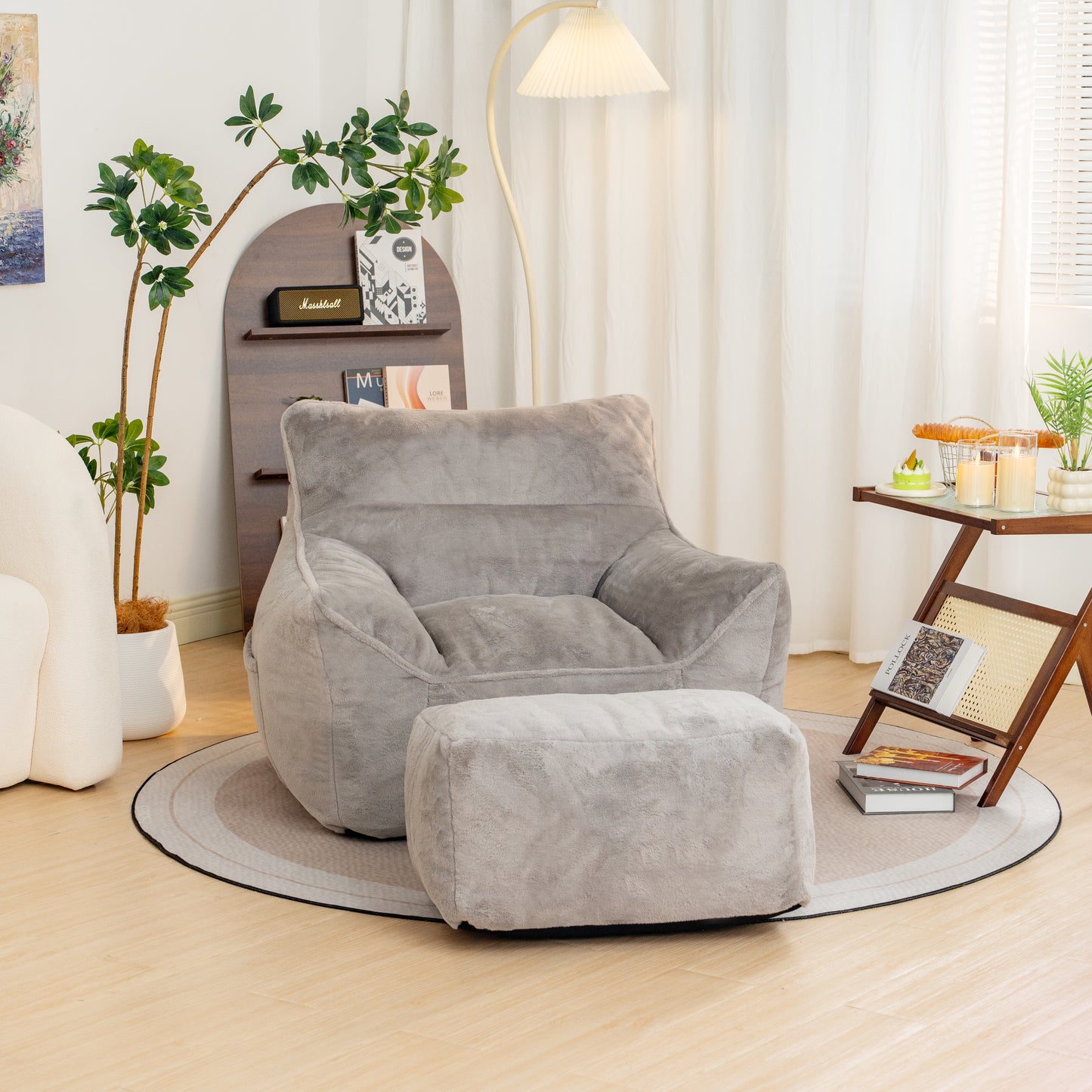 Soft Faux Fur Bean Bag Chair - Comfy Lazy Sofa for Living Room & Bedroom - Gray