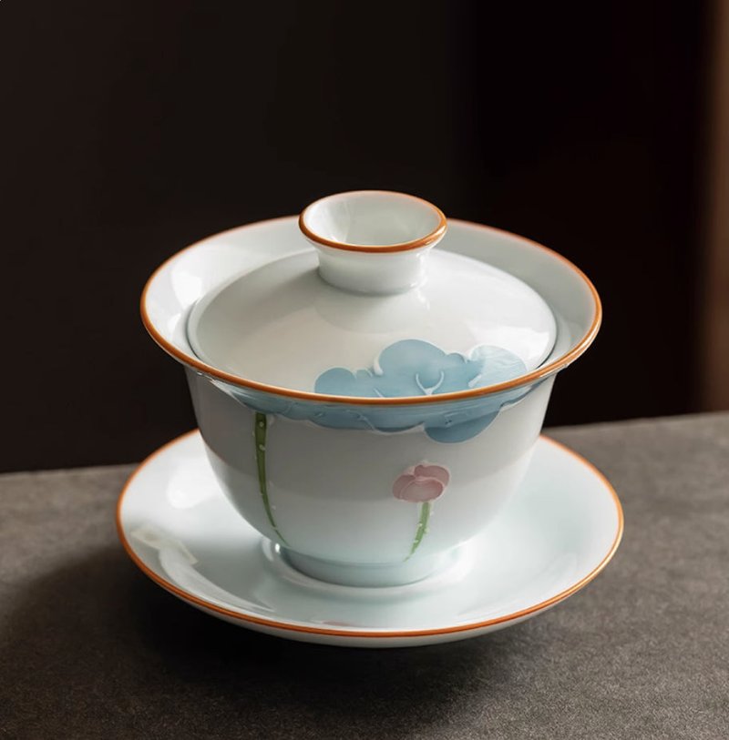 Large Hand Painted White Porcelain Tea Set - Modern Tableware