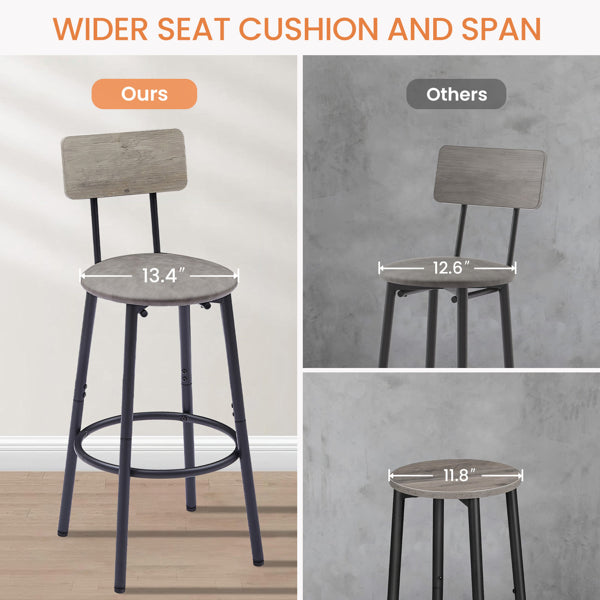 Bar Table Set with 4 Soft Seat Stools - Grey