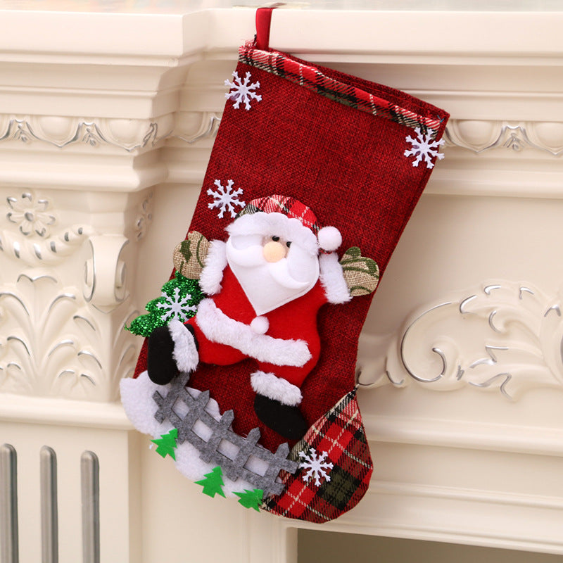 Medium Linen Christmas Gift Bag for Decorations - 23x16cm