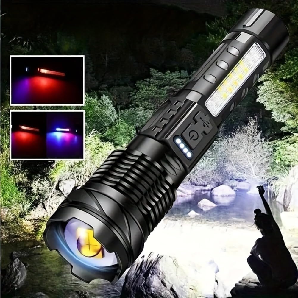 Rechargeable LED Flood Light Torch - Focus Adjustable, Water Resistant Handheld Flashlight for Camping, Hunting, Fishing, Outdoors