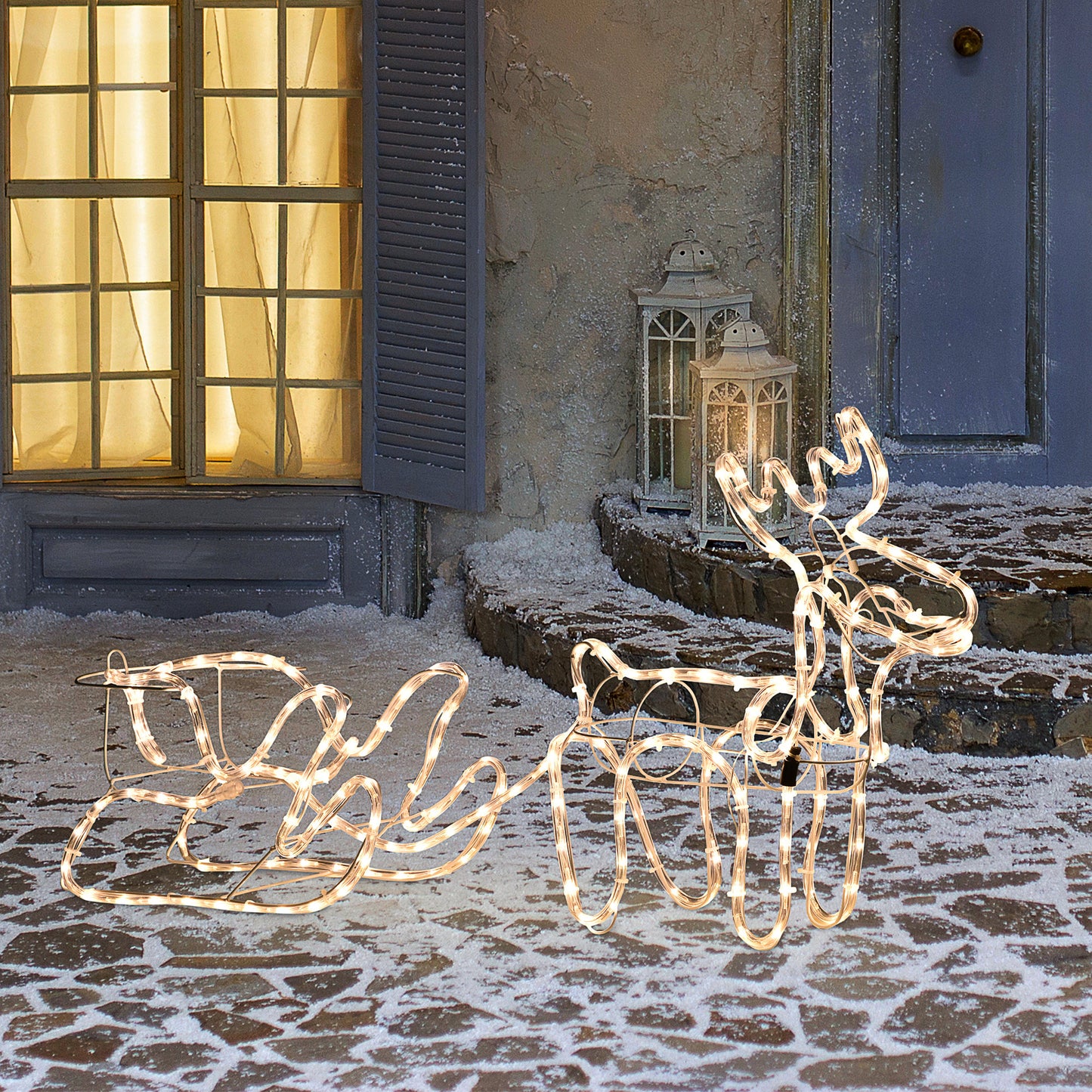 35" LED Lighted Reindeer and Sleigh Decoration - Warm White