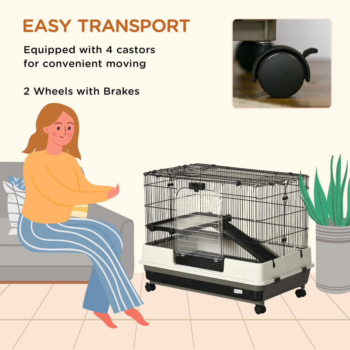 2-Tier Compact Rolling Small Animal Cage for Rabbits, Hamsters & More
