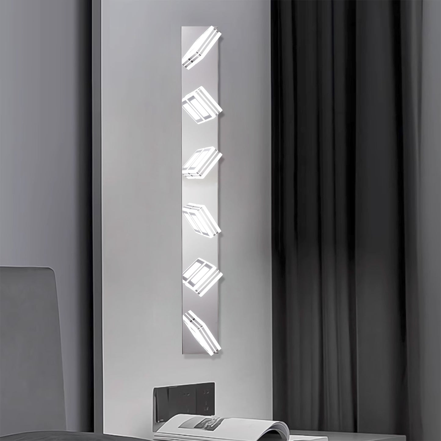 39-Inch Modern Chrome LED Vanity Light with Acrylic Lampshades