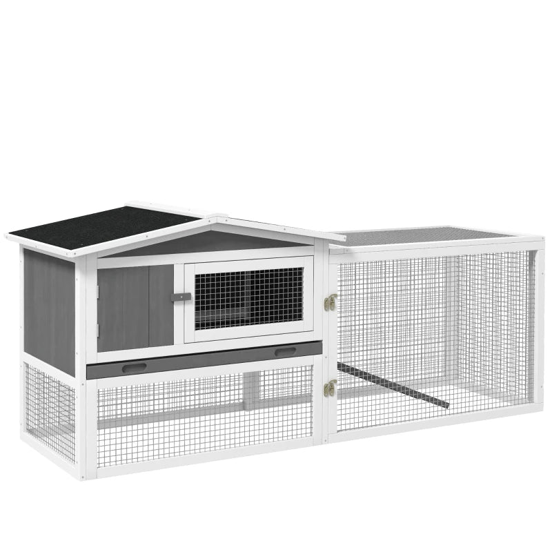 Outdoor Bunny & Small Animal Cage with Slide-Out Tray - Light Gray