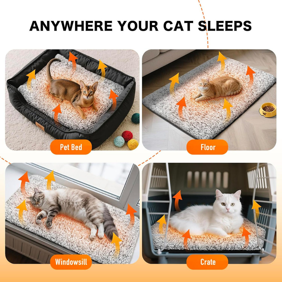 Self Warming Cat Bed with Removable Fleece Cover - Grey