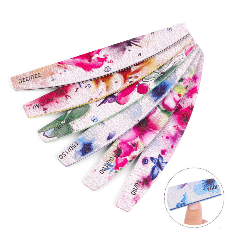 Nail Sand Rubbing Strips for Manicure - 6 Pack Flower Style Nail Art Tools