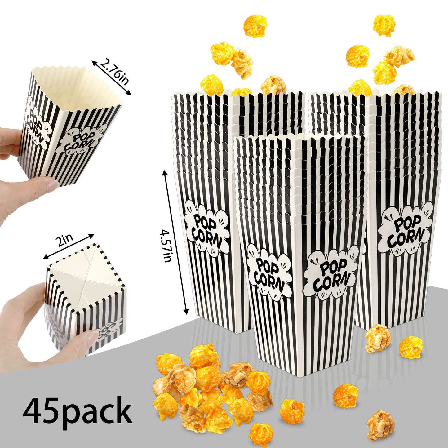 Mini Black and White Popcorn Bags - 100 Pack for Parties