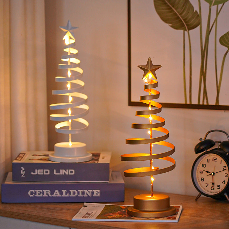 Festive Christmas Tree & Spiral Lamp for Holiday Decor - Gold & White
