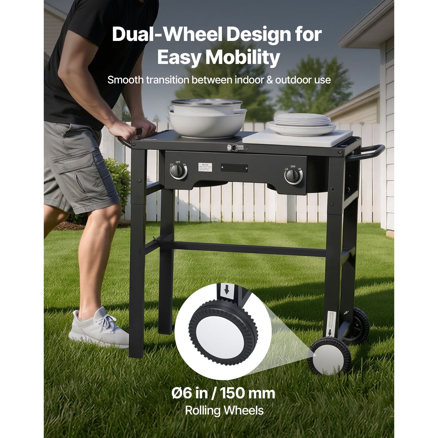 2 Burner Outdoor Propane Gas Stove with Wheels & Regulator – Camping & Patio Cooker