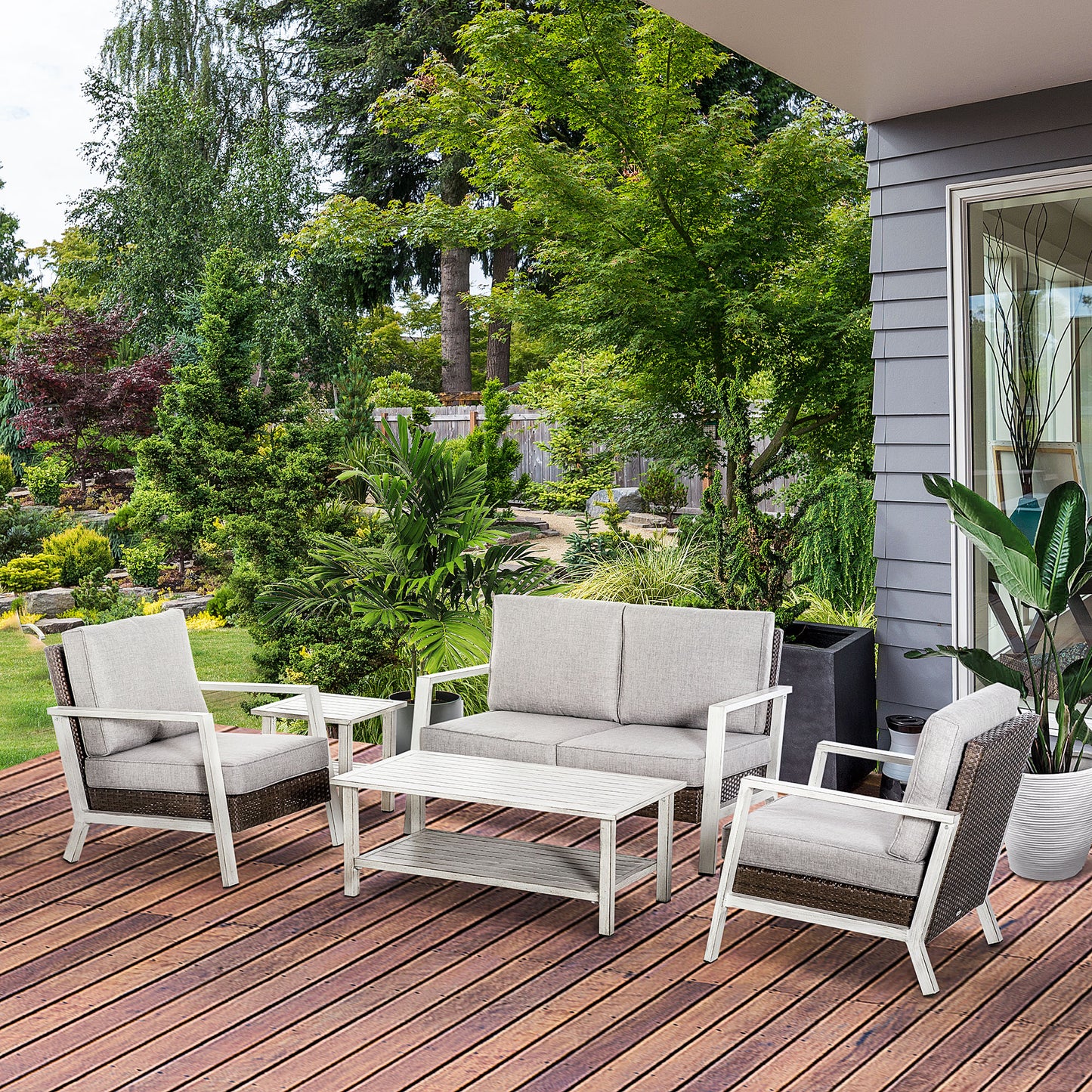 5-Piece Aluminum Outdoor Furniture Set with Cushions - Gray