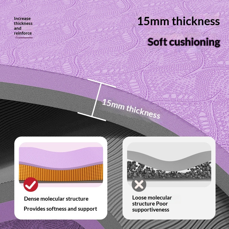 Thick Non-Slip TPE Yoga Mat 183cm x 90cm, 10mm Purple & Striped Variants