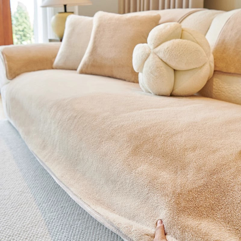 Winter Plush Sofa Cover - Non-Slip Solid Color Couch Protector