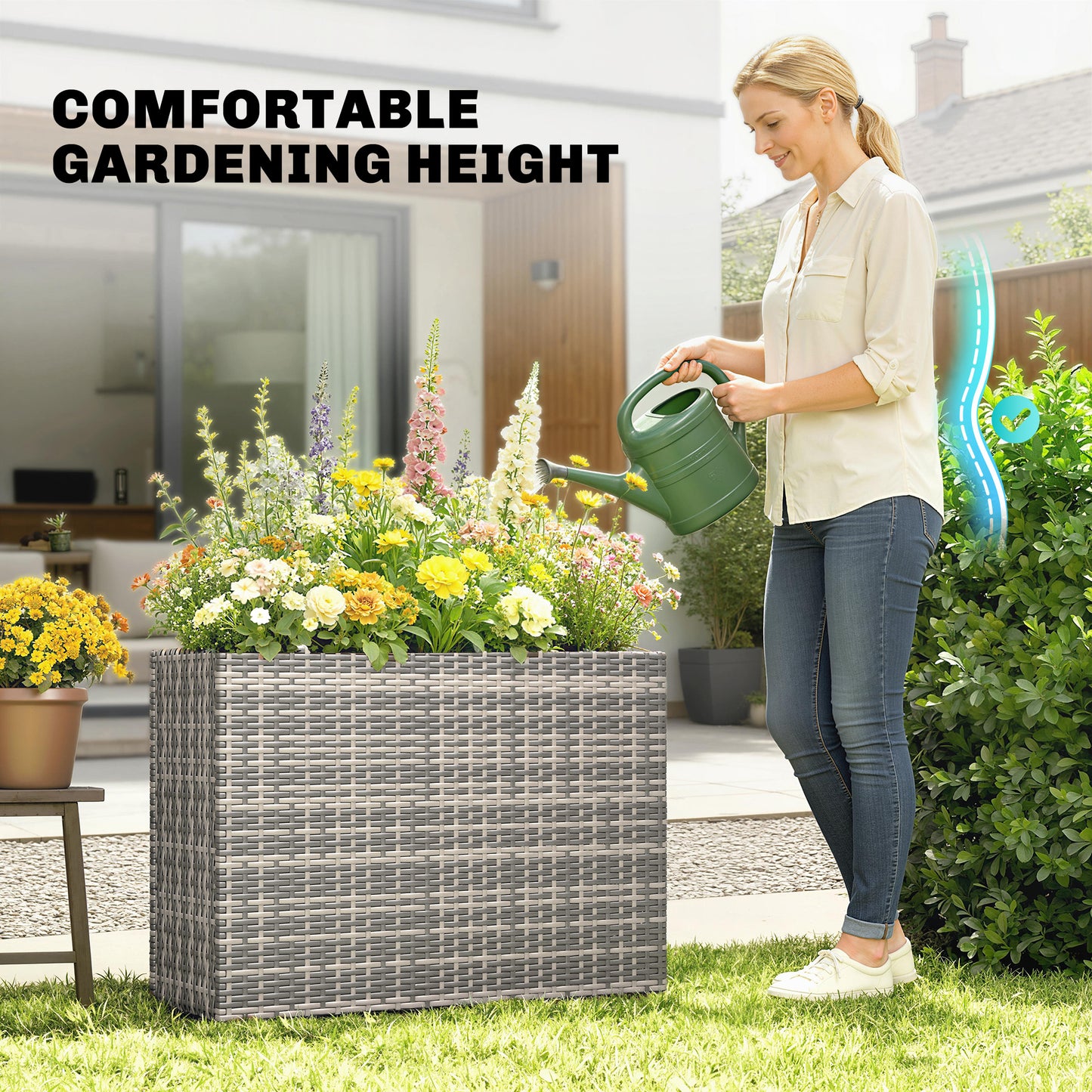 Large Rectangular Outdoor Plant Pot with Removable Liner and Drainage Holes - Gray, 830x110x600 mm