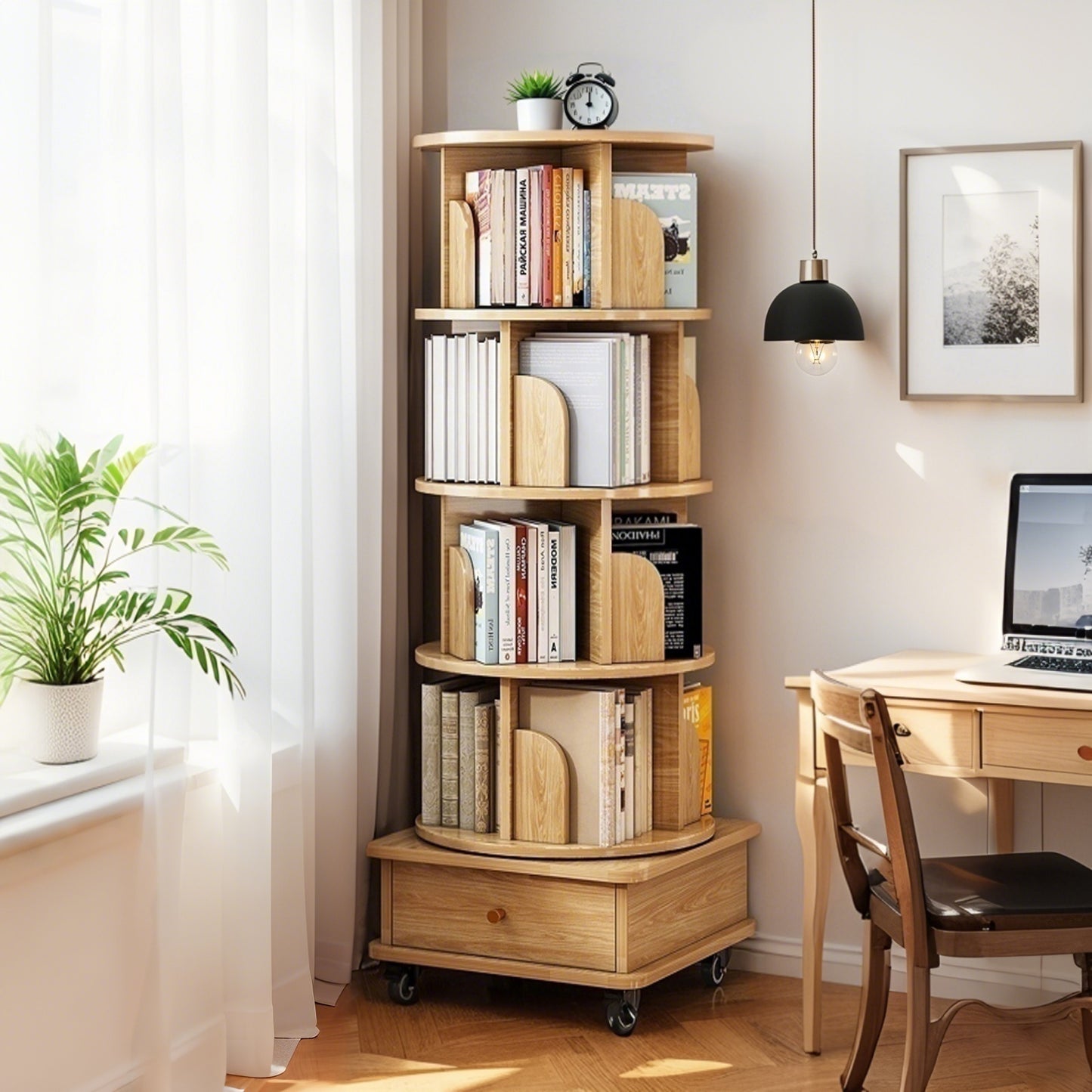 5 Tier Rotating Bookshelf, Display Round Spinning Bookshelf With