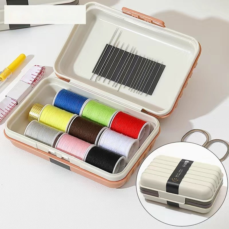 Portable Sewing Kit with Magnetic Case and 11-Color Threads - Blue/White/Orange