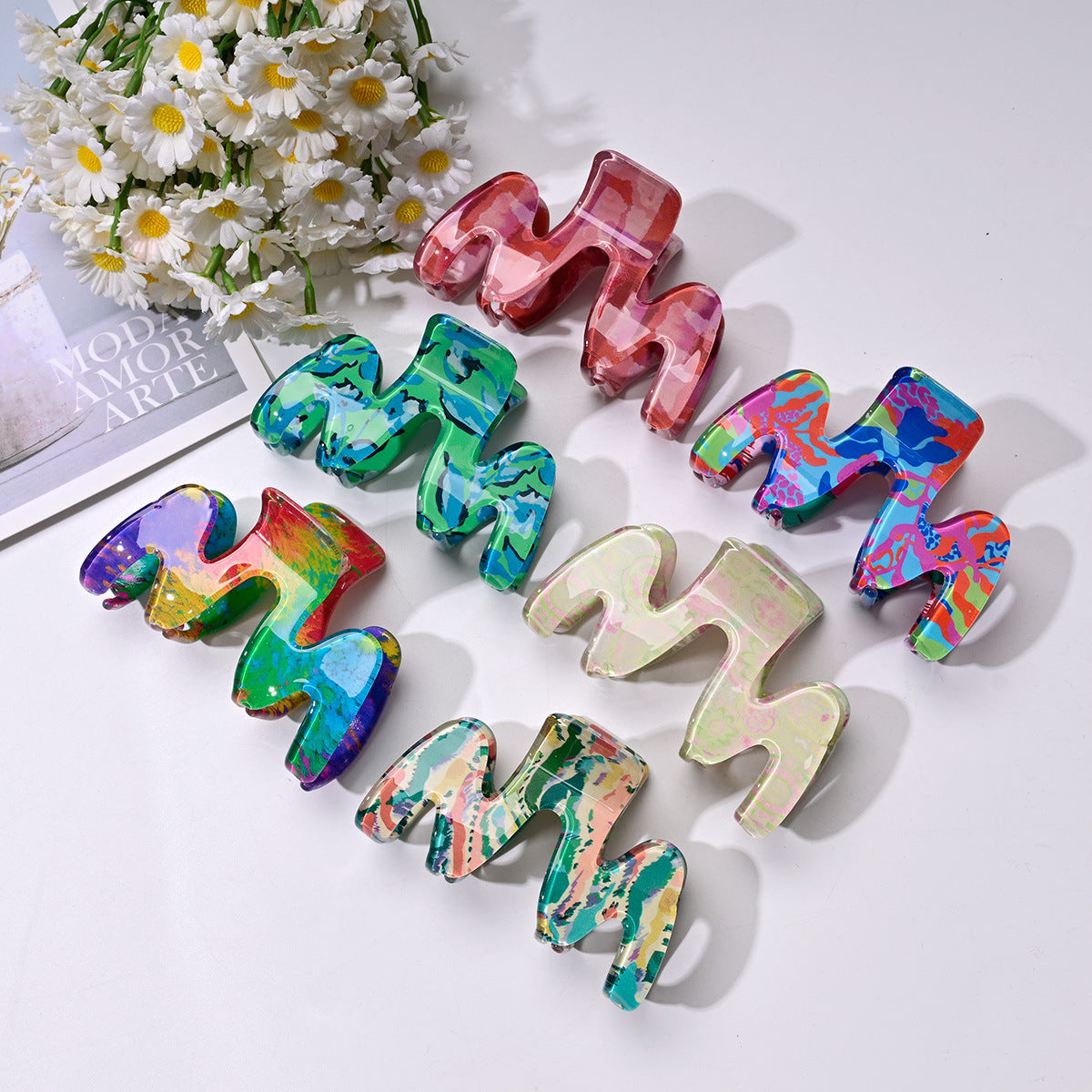 M-Shaped Wavy Acetate Hair Claw Clip for Women