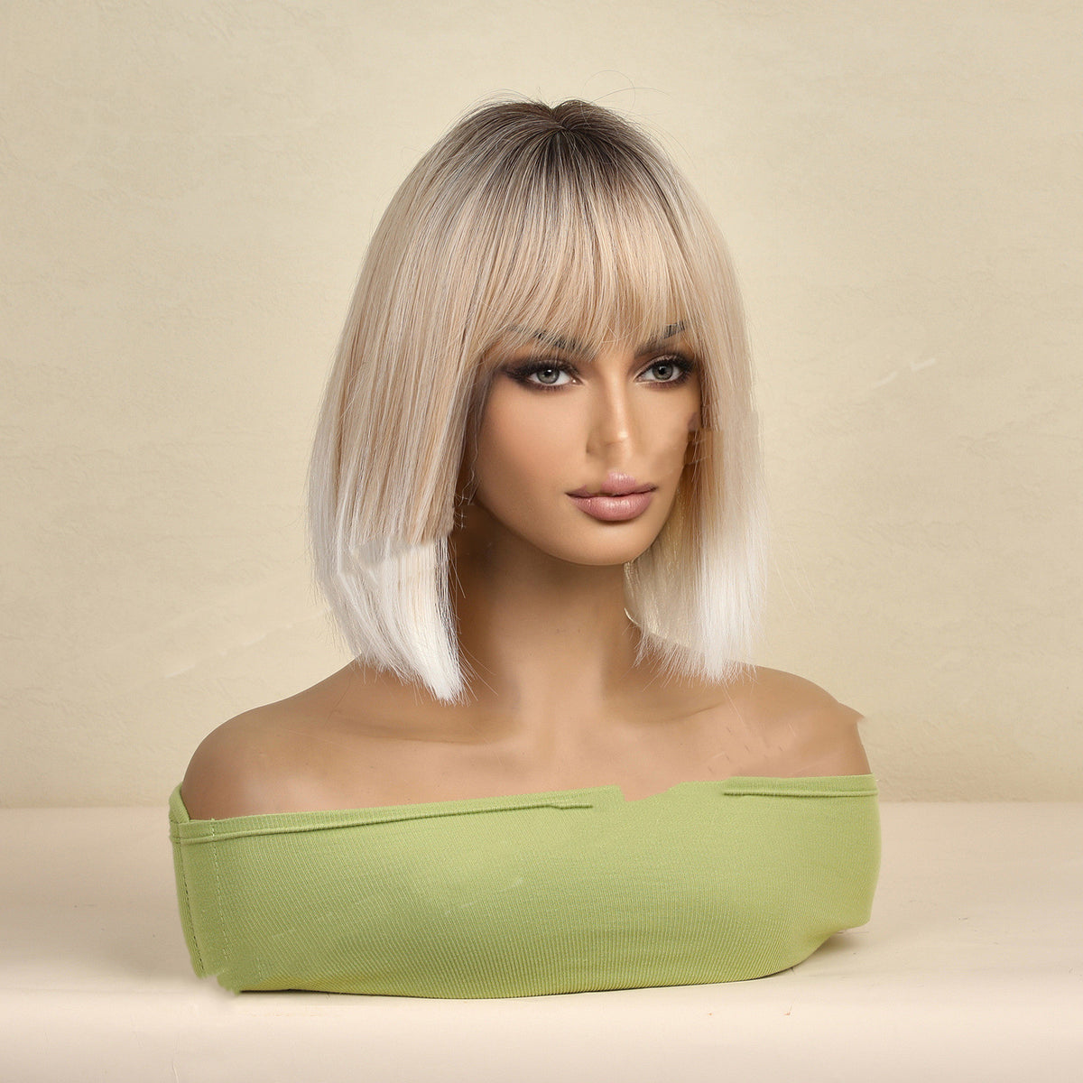 Women's Fashion Bangs Wigs - Rose Net Full Head Set - High Temp Silk