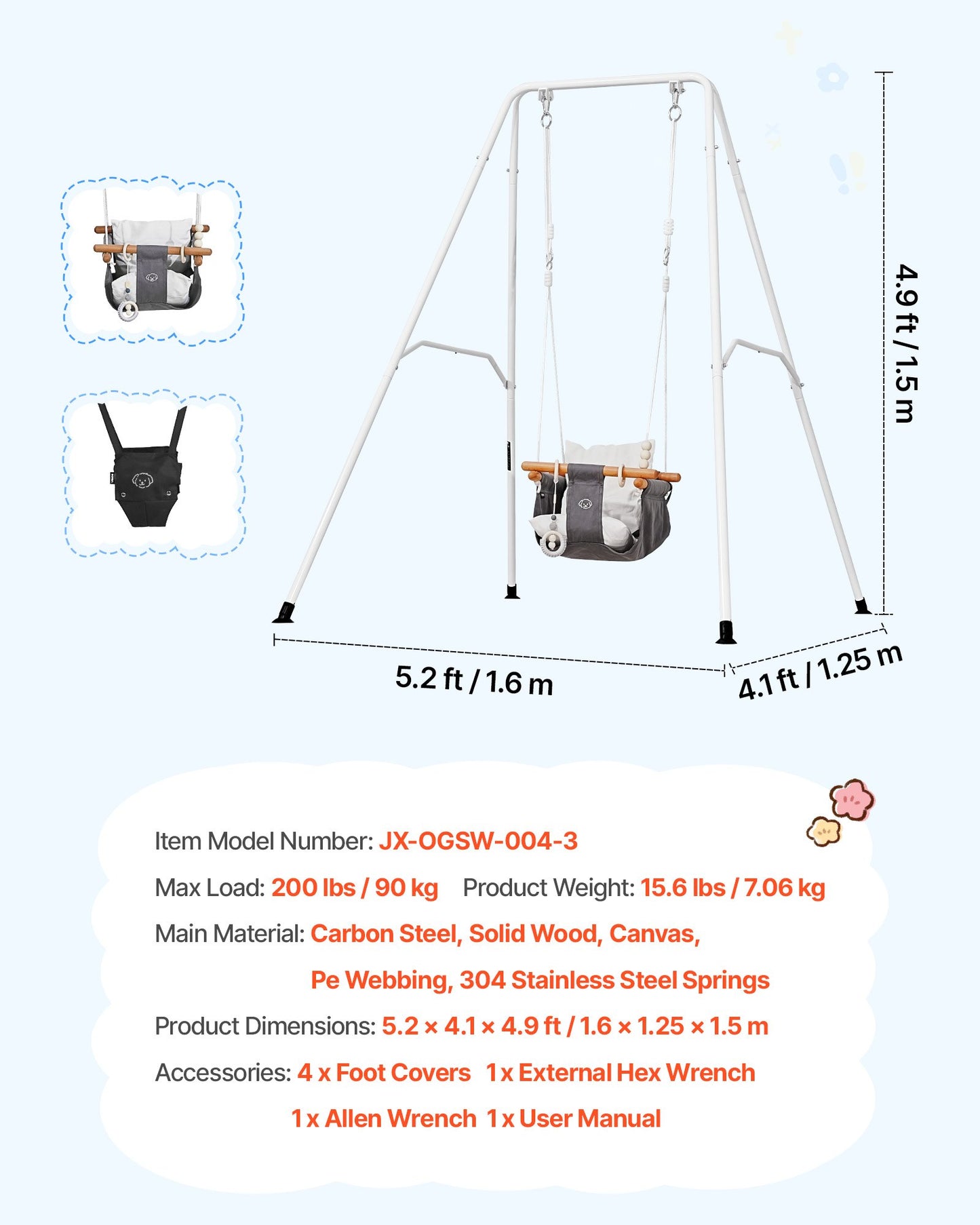 Toddler Swing and Jumper Set - Indoor Outdoor Play Equipment, Foldable Metal Frame, Black