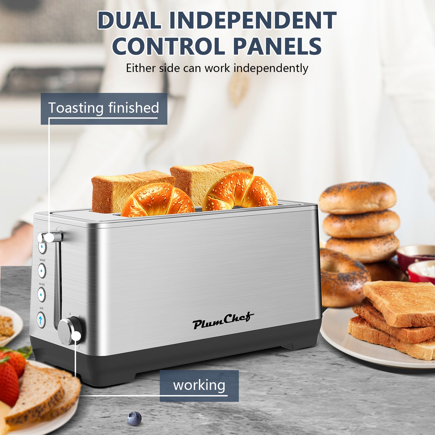 4-Slice Extra Wide Long Slot Toaster with 6 Settings - Silver