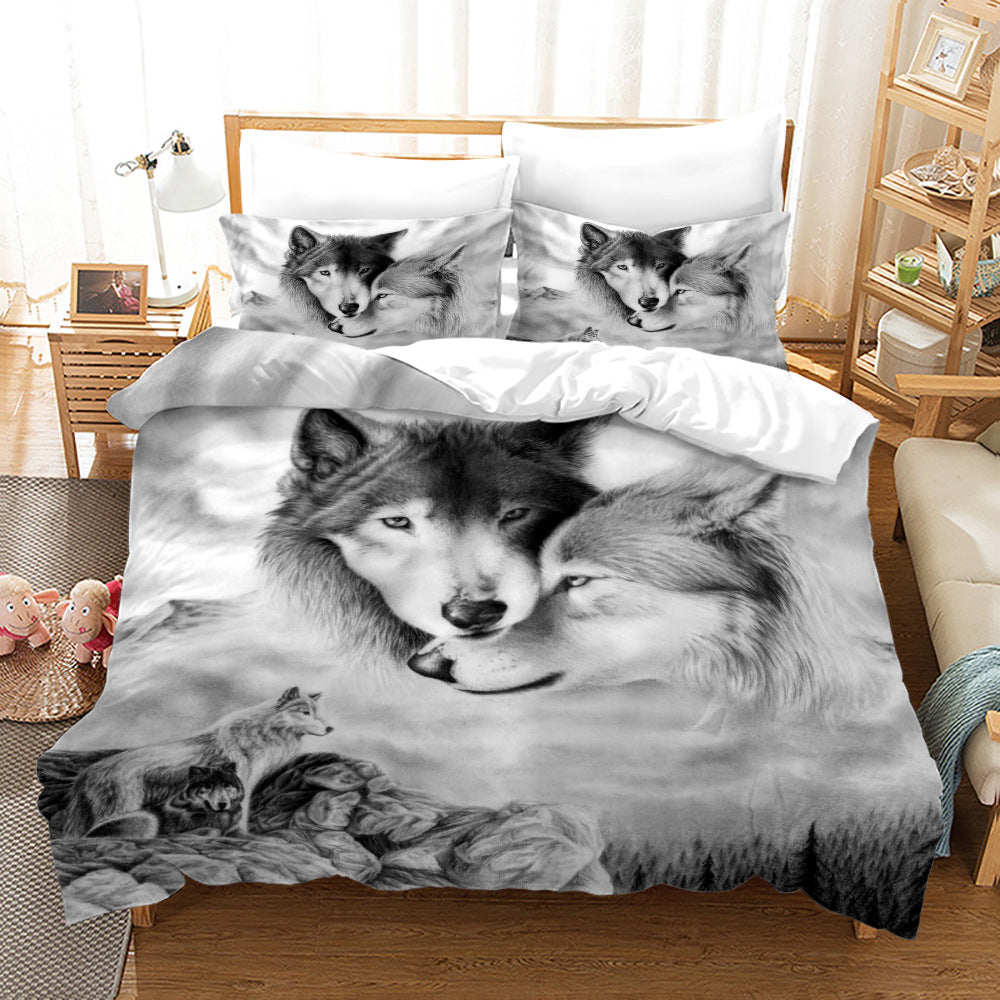 Digital Printed Wolf Bedding Set - 3-Piece Bed Linen for Home Decor