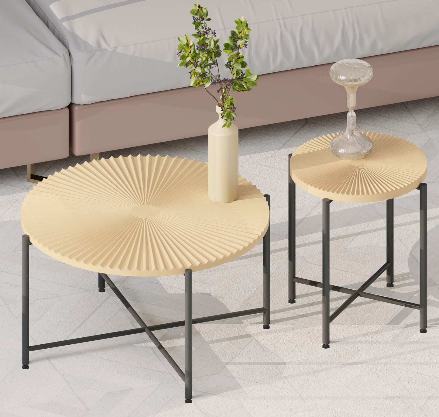 Radial Pattern 2-Piece Coffee And End Table Set -Waterproof MDF With