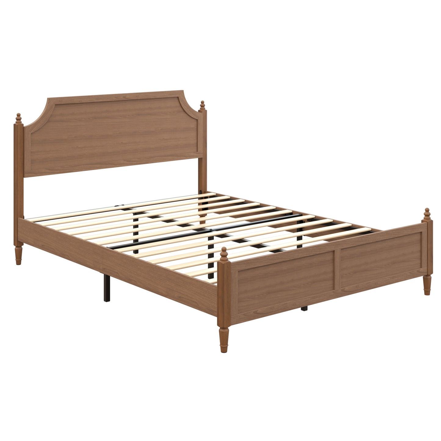 Farmhouse Platform Bed Frame with Headboard & Footboard - Dark Brown