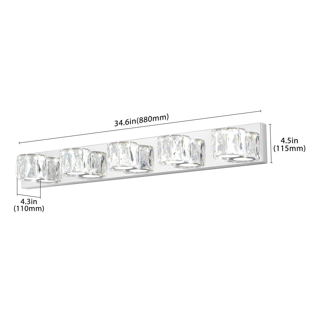 Modern 5-Light LED Wall Sconce - Chrome & Crystal Vanity Light