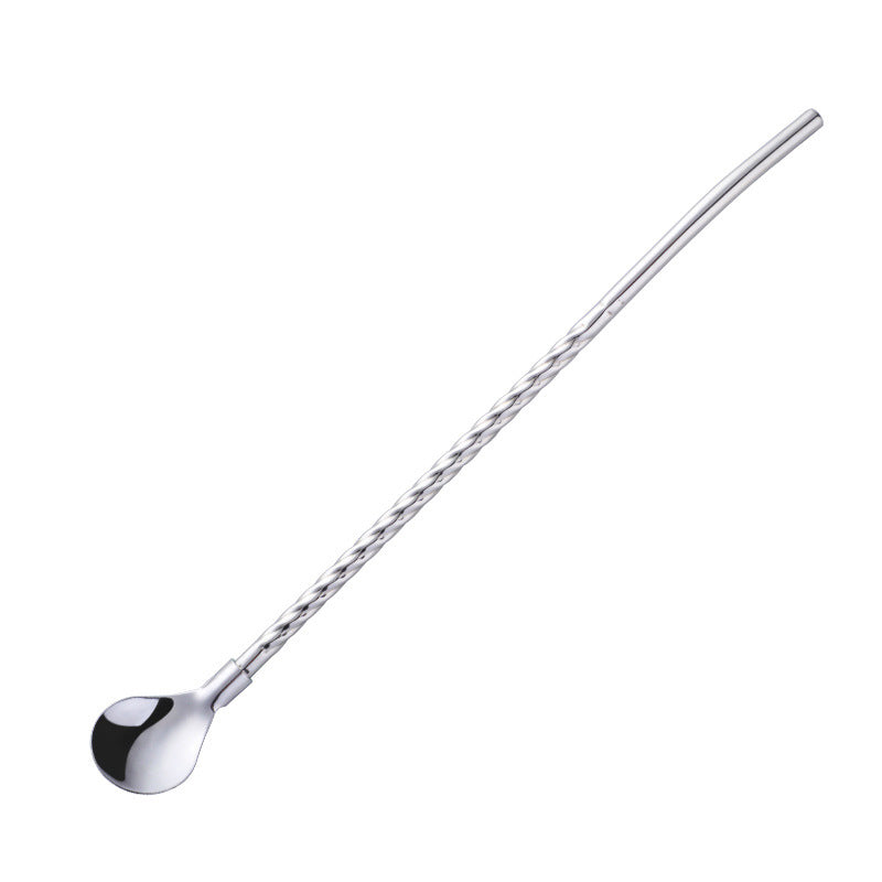 Stainless Steel Dual-Purpose Straw Spoon - Long Handle Kitchen Utensil