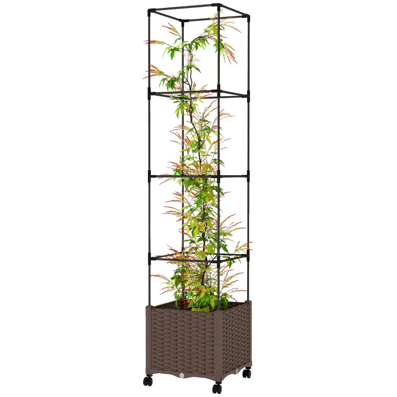 Raised Garden Bed with Mobile Trellis - Brown