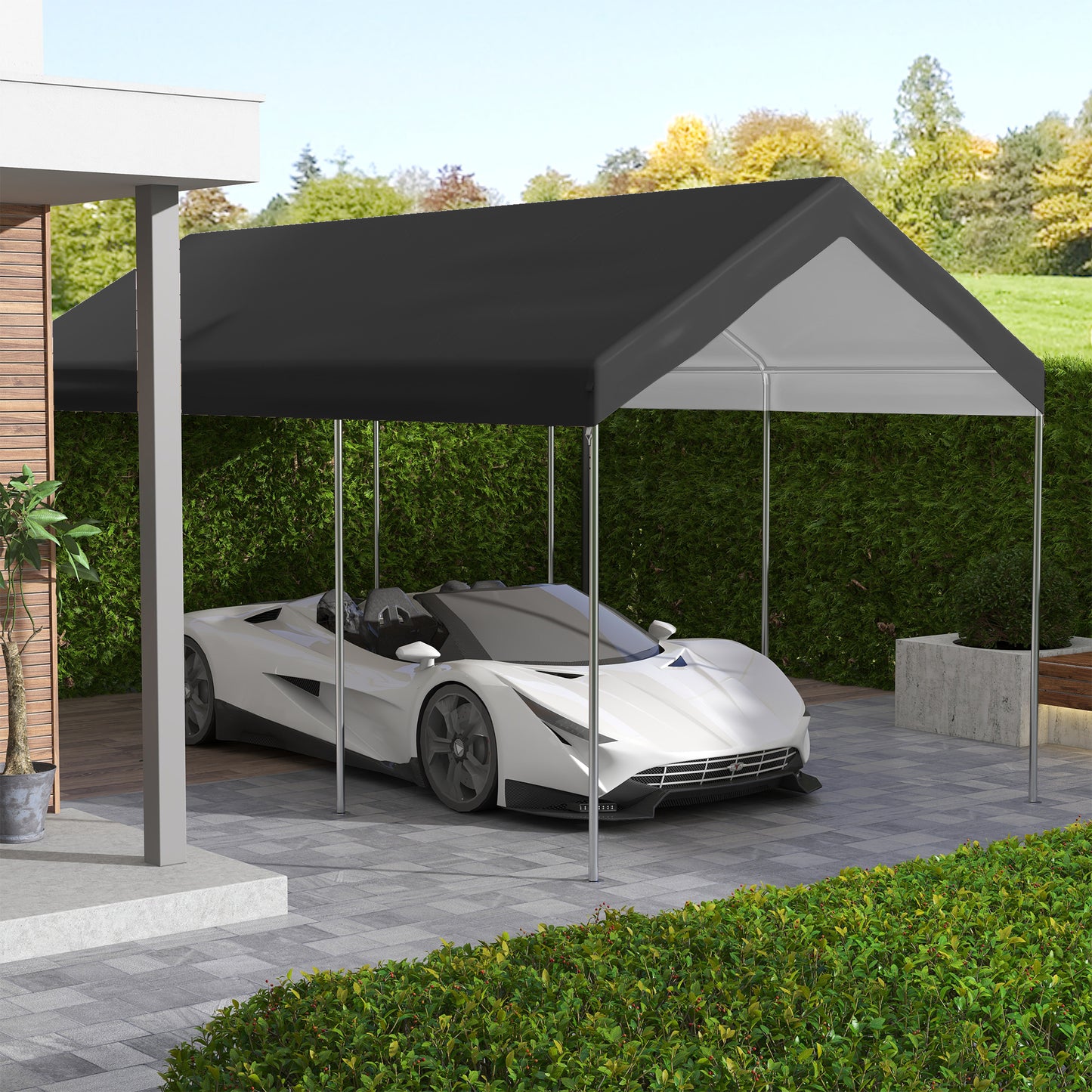 19.7' x 9.7' Carport Canopy Replacement Cover with Bungee Cords - Dark Gray