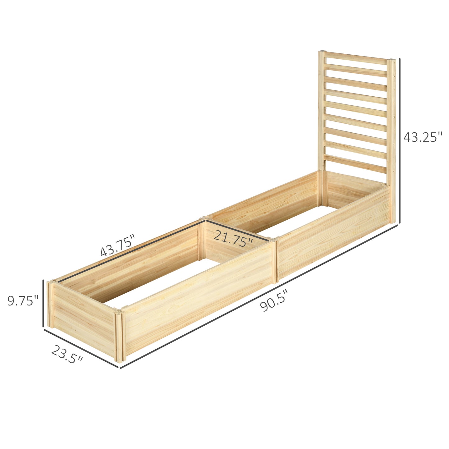 Wood Planter Box with Trellis for Climbing Plants - Outdoor Garden Bed 91x24x43 Natural Wood