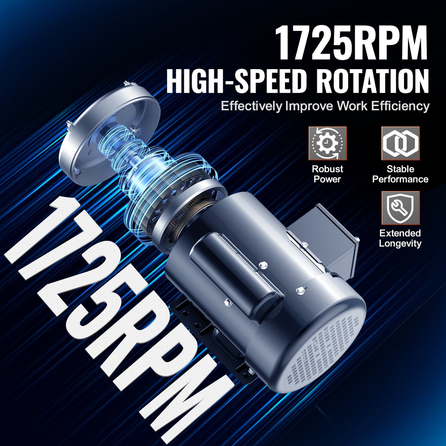 0.75HP Single Phase Electric Motor for Air Compressors - Reversible 1725rpm, 56 Frame, 5/8" Shaft