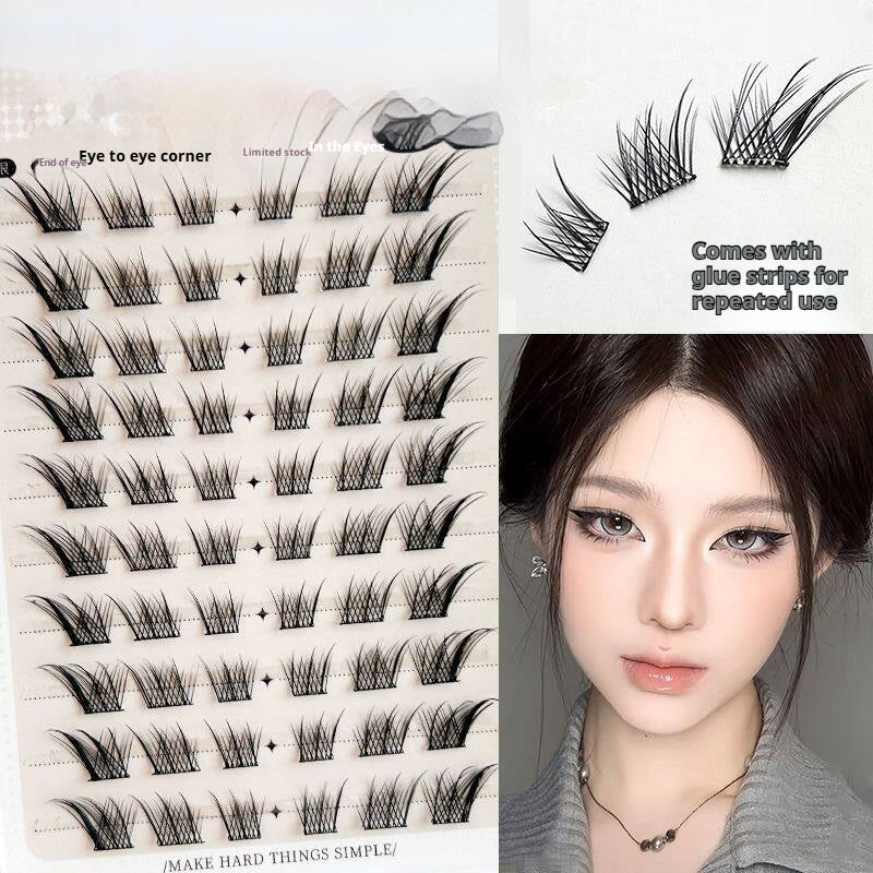 False Eyelashes Thick Curled Natural Look Free Glue Diagonally Style